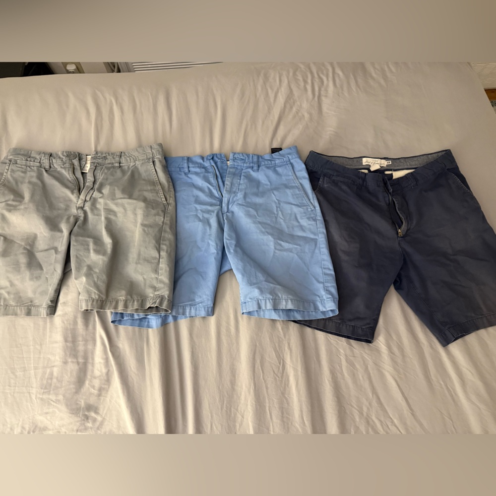 H&M Men’s Flat Front Shorts in Light Gray, Sky Blue & Navy